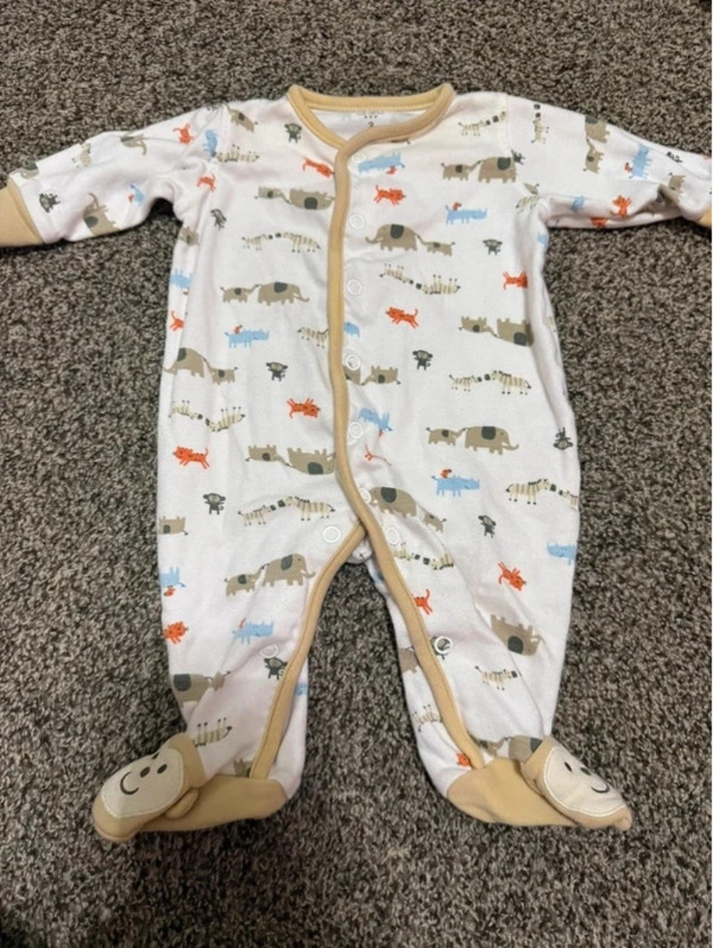 Carter’s Baby 3 Months Dinosaur Footed Sleeper Pajamas White Tan